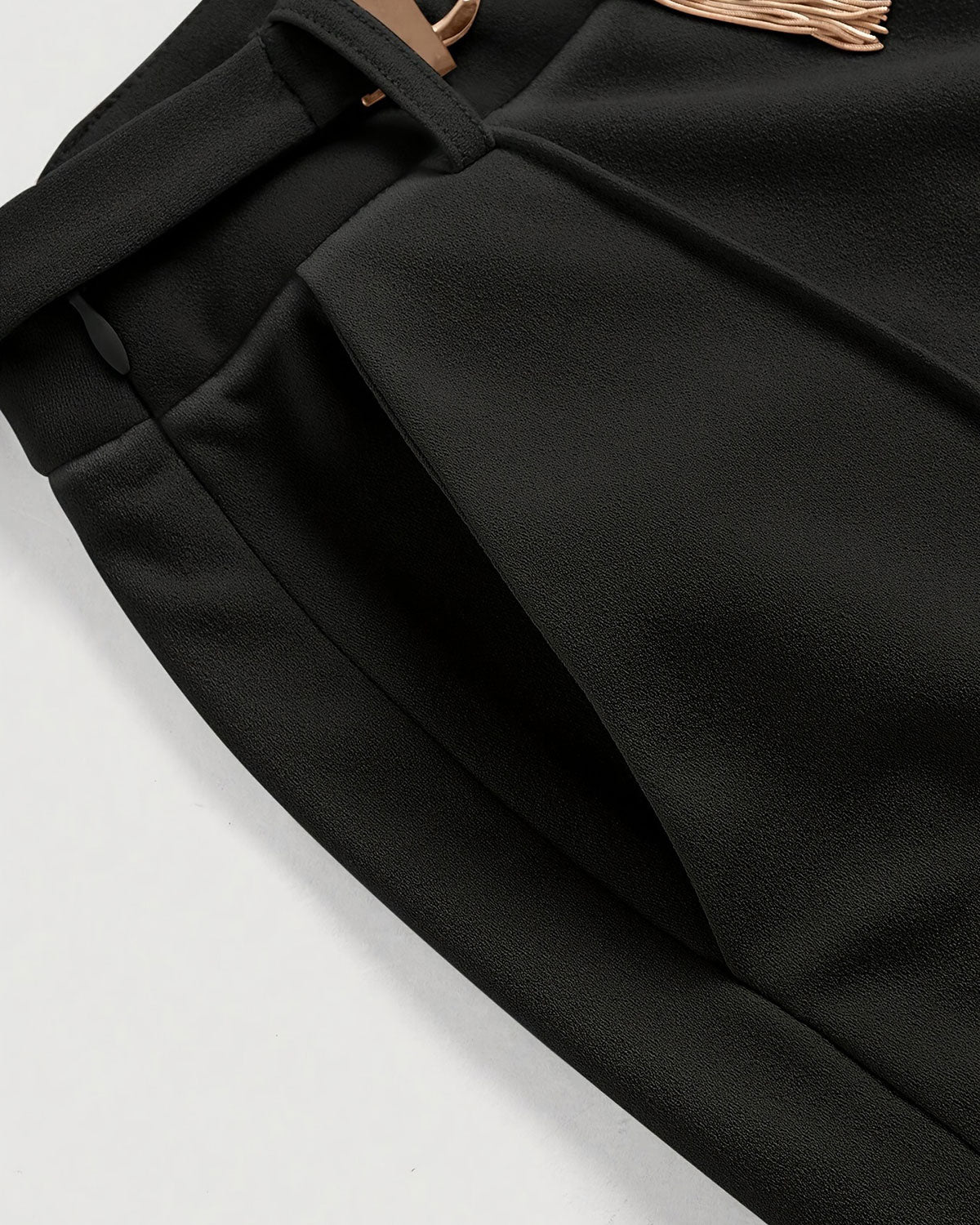 Black Straight Belt Casual Pants