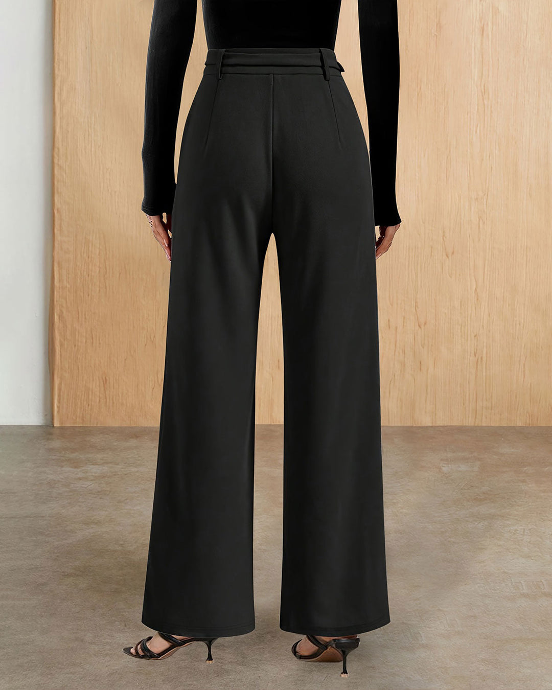 Black Straight Belt Casual Pants