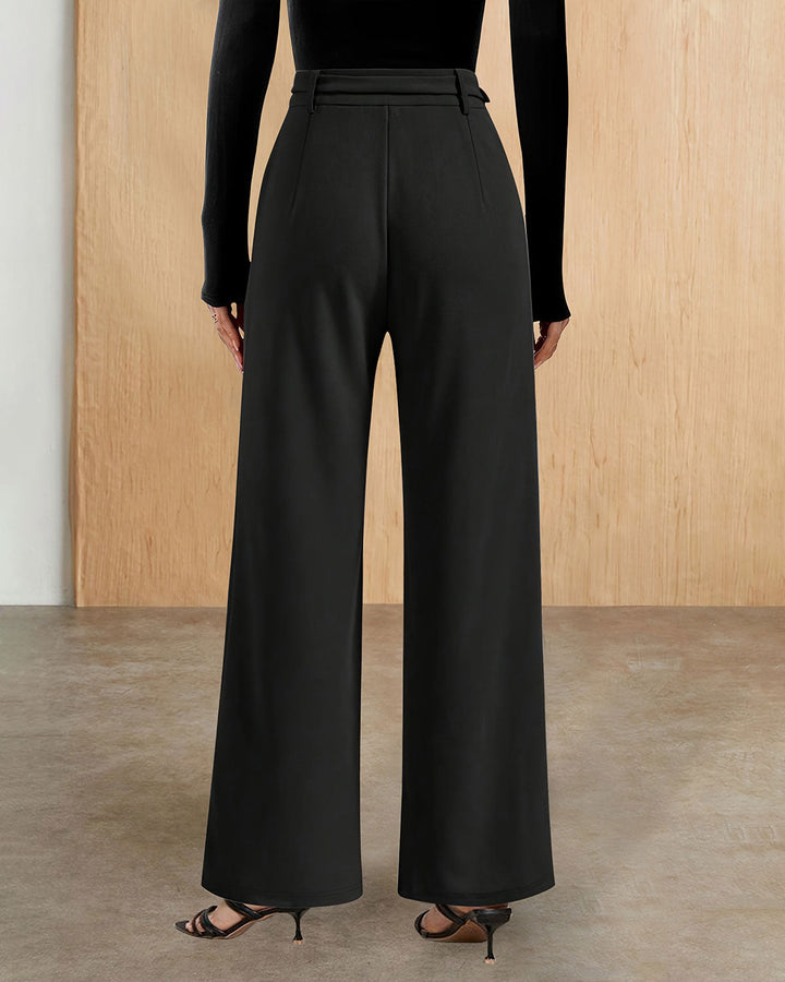 Black Straight Belt Casual Pants