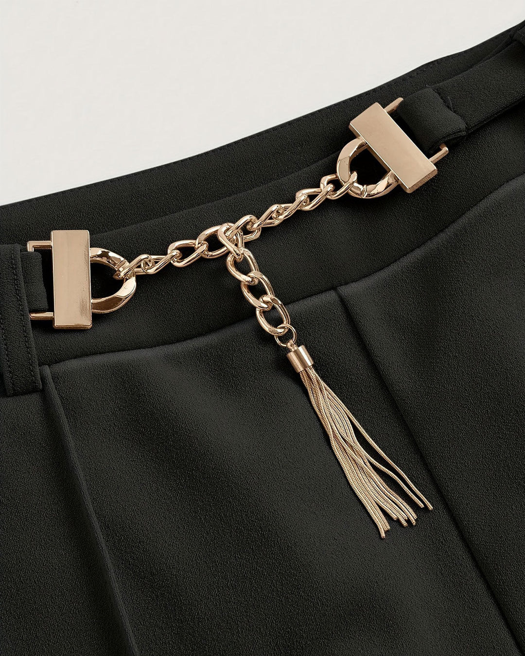 Black Straight Belt Casual Pants