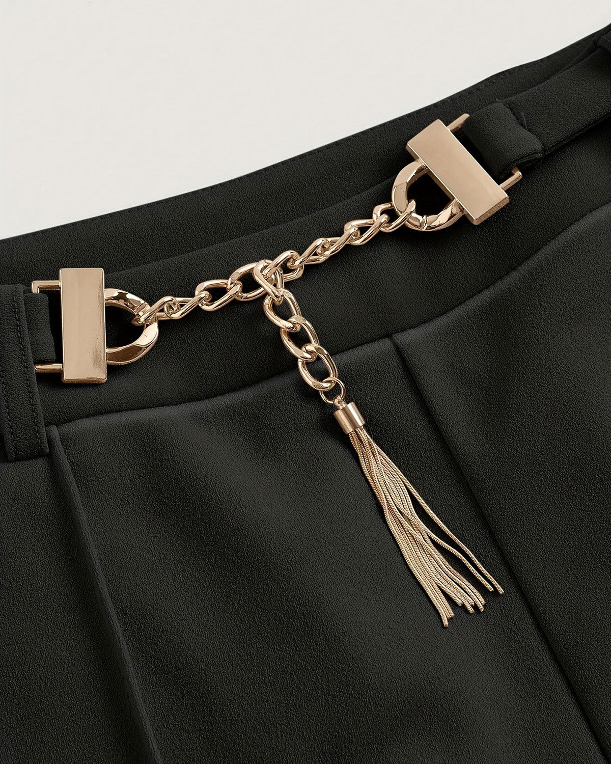 Black Straight Belt Casual Pants