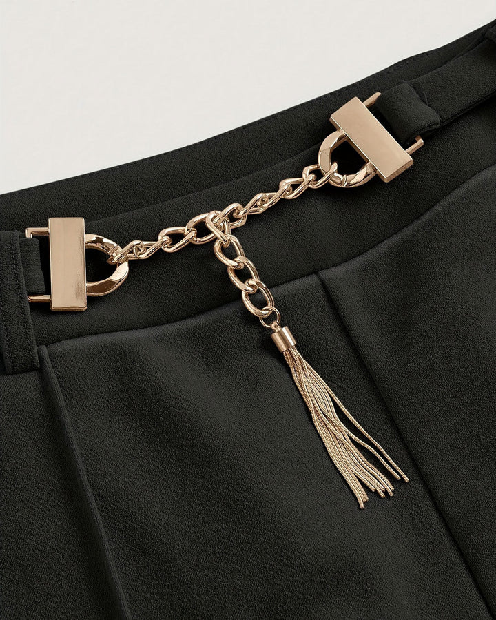 Black Straight Belt Casual Pants