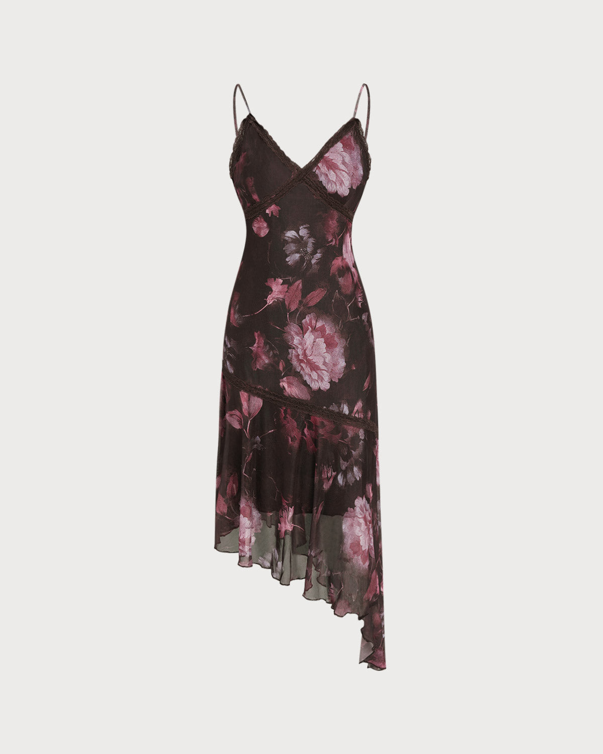 Coffee Floral A-Line Slip Midi Dress
