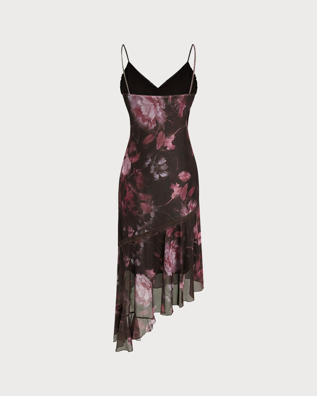 Coffee Floral A-Line Slip Midi Dress