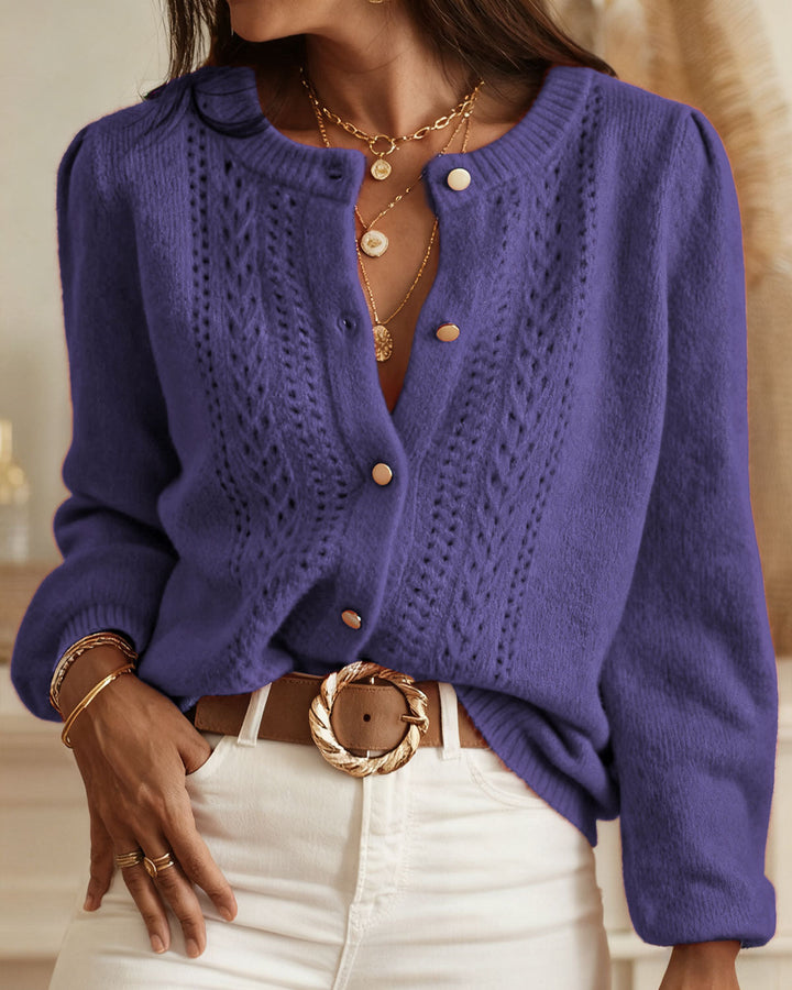 Purple Single Breasted Knit Cardigan