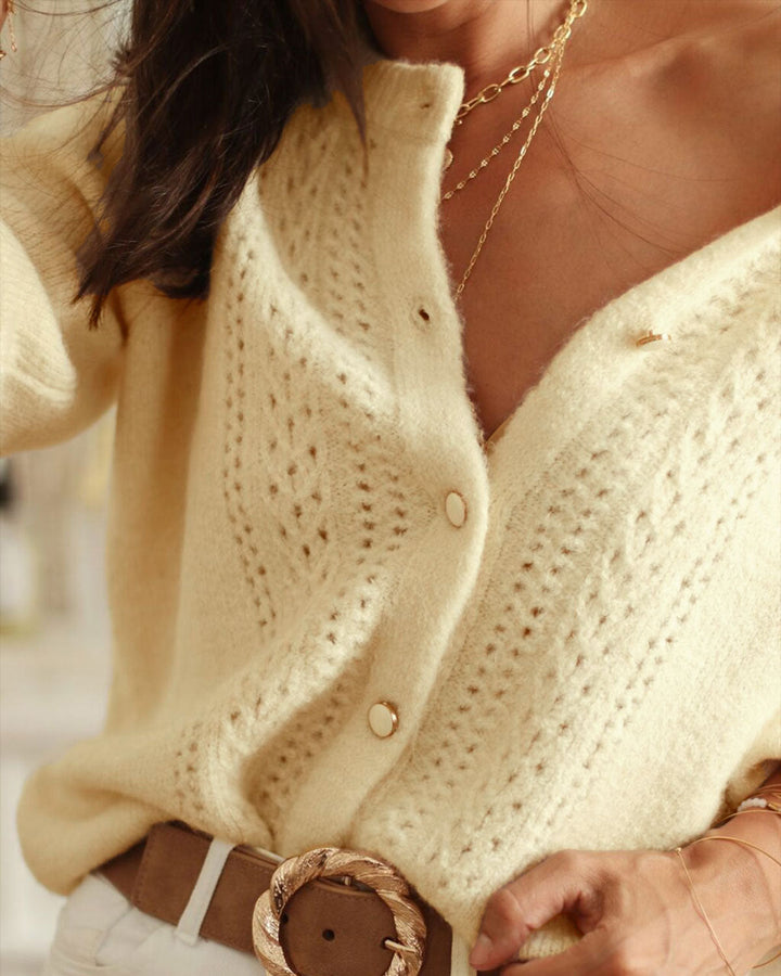 Apricot Round Neck Knit Cardigan