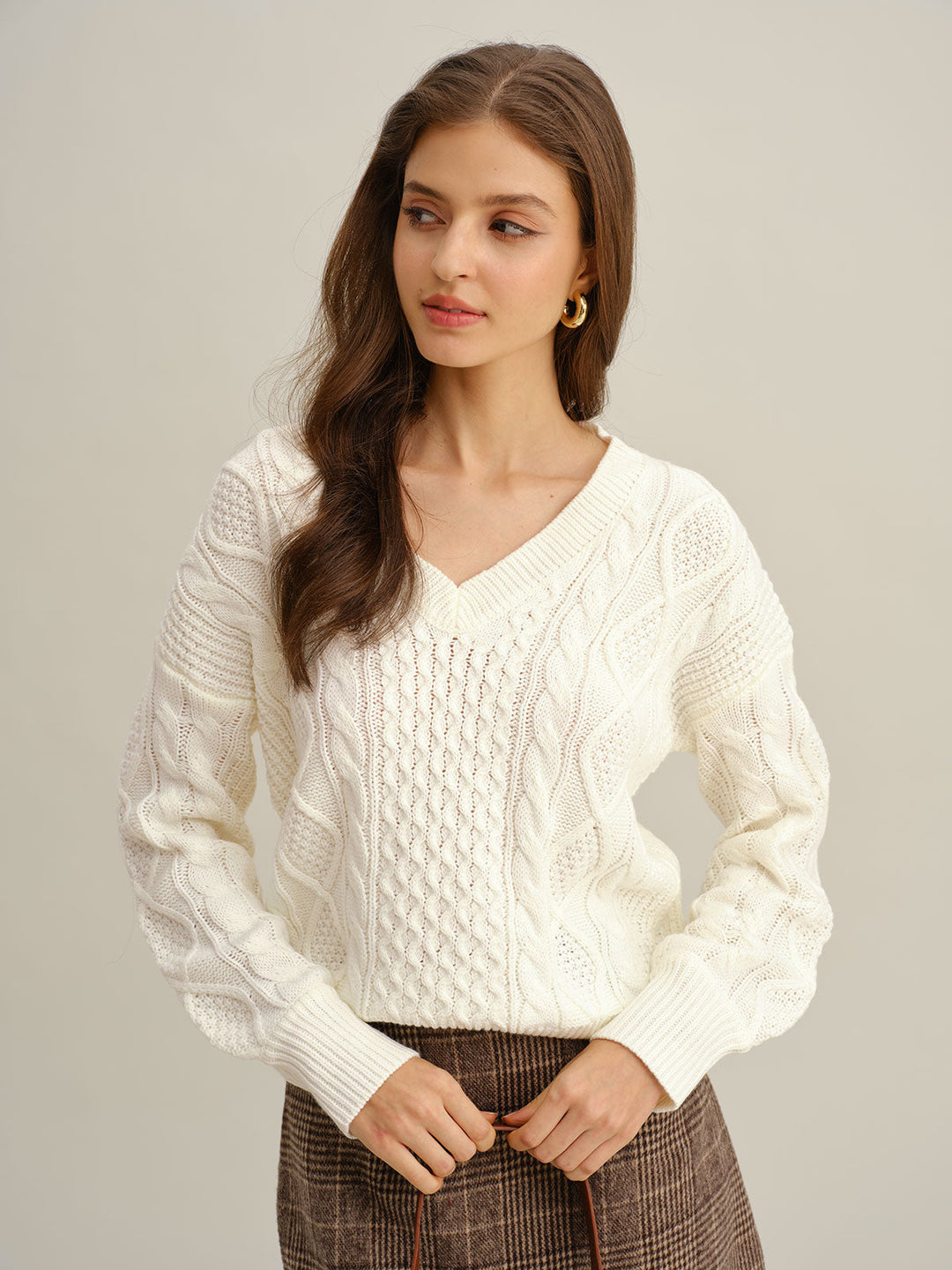 Beige V Neck Sweater