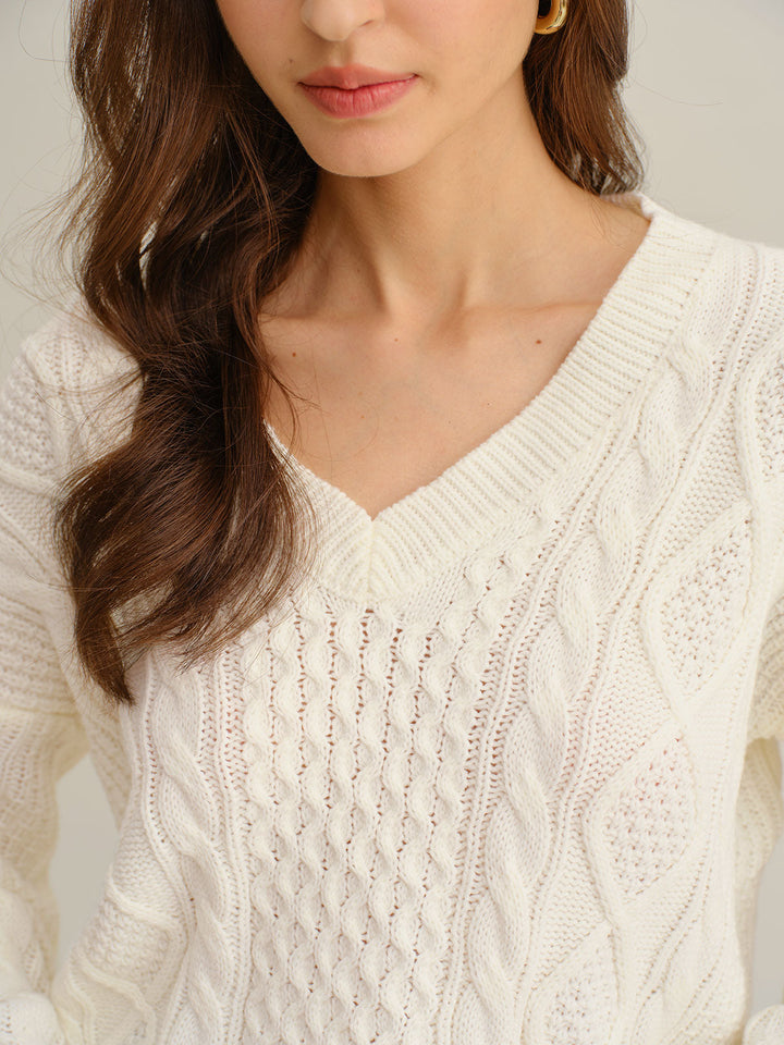 Beige V Neck Sweater