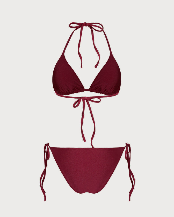 Red Triangle Drawstring Bikini Set