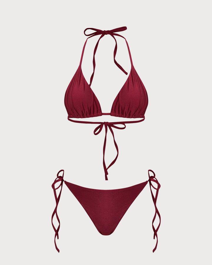 Red Triangle Drawstring Bikini Set