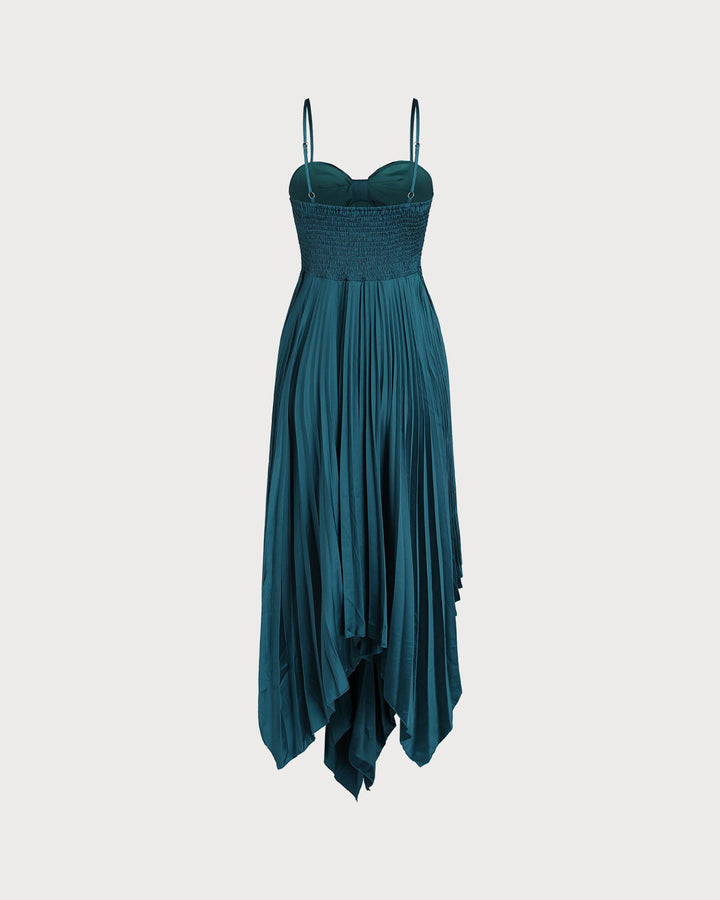 Green Shirred Slip Midi Dress