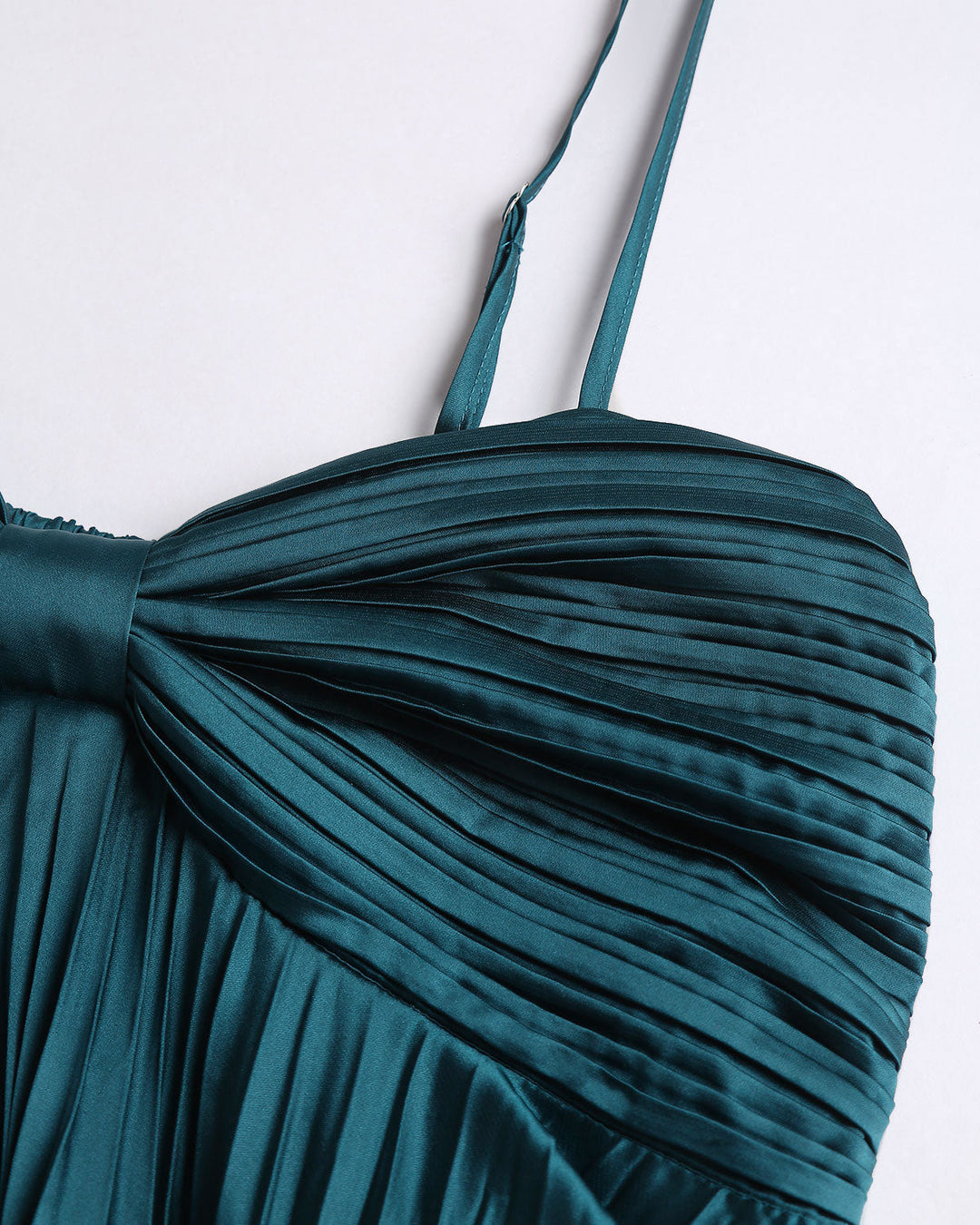 Green Shirred Slip Midi Dress