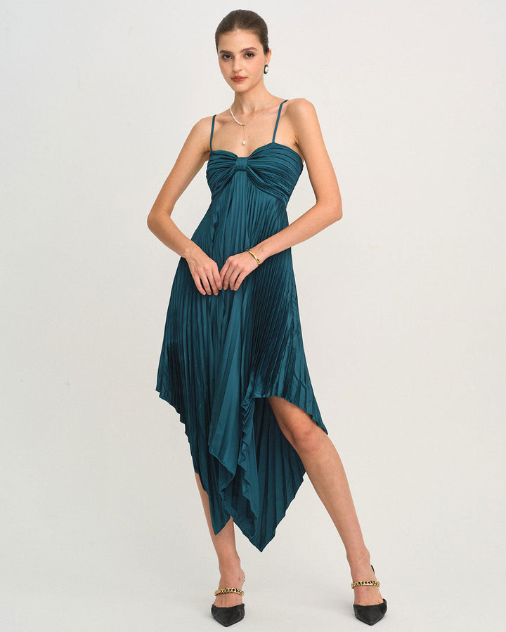 Green Shirred Slip Midi Dress