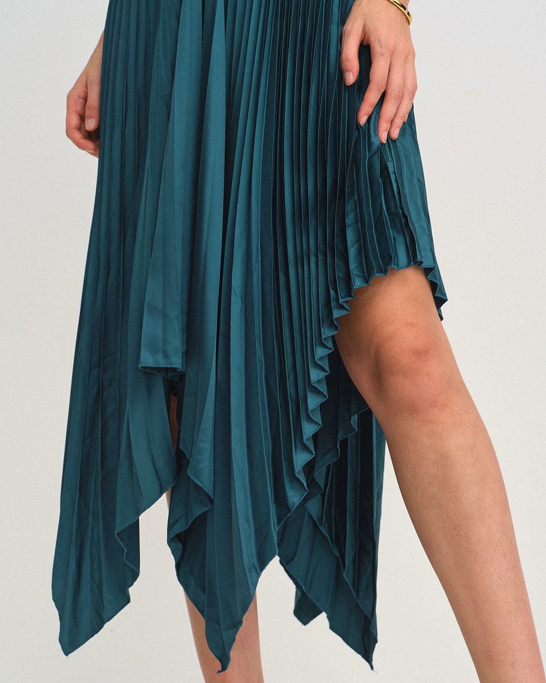 Green Shirred Slip Midi Dress