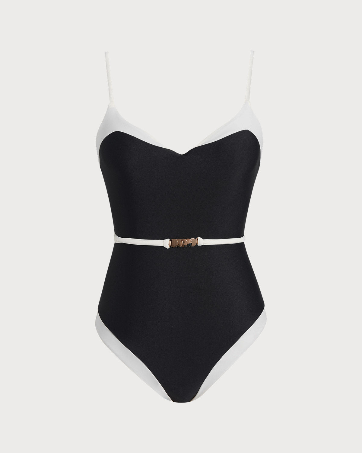 Black Contrasting V Neck One Piece Swimwear