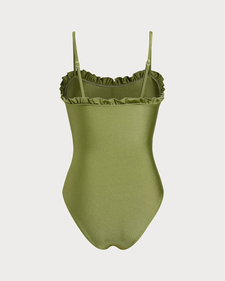 Green Ruffle Bralette One Piece Swimwear