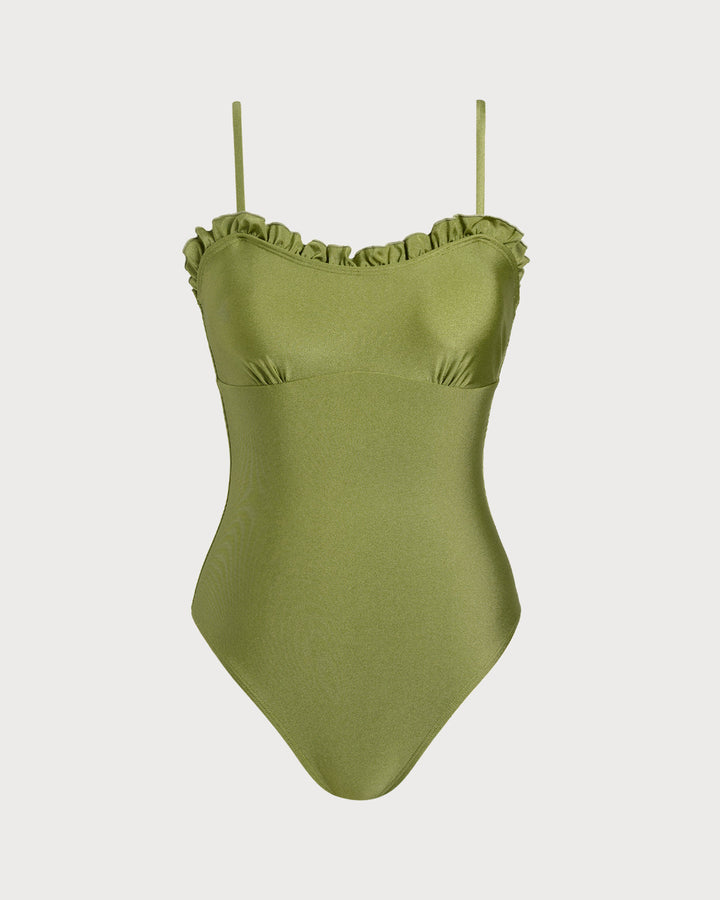 Green Ruffle Bralette One Piece Swimwear
