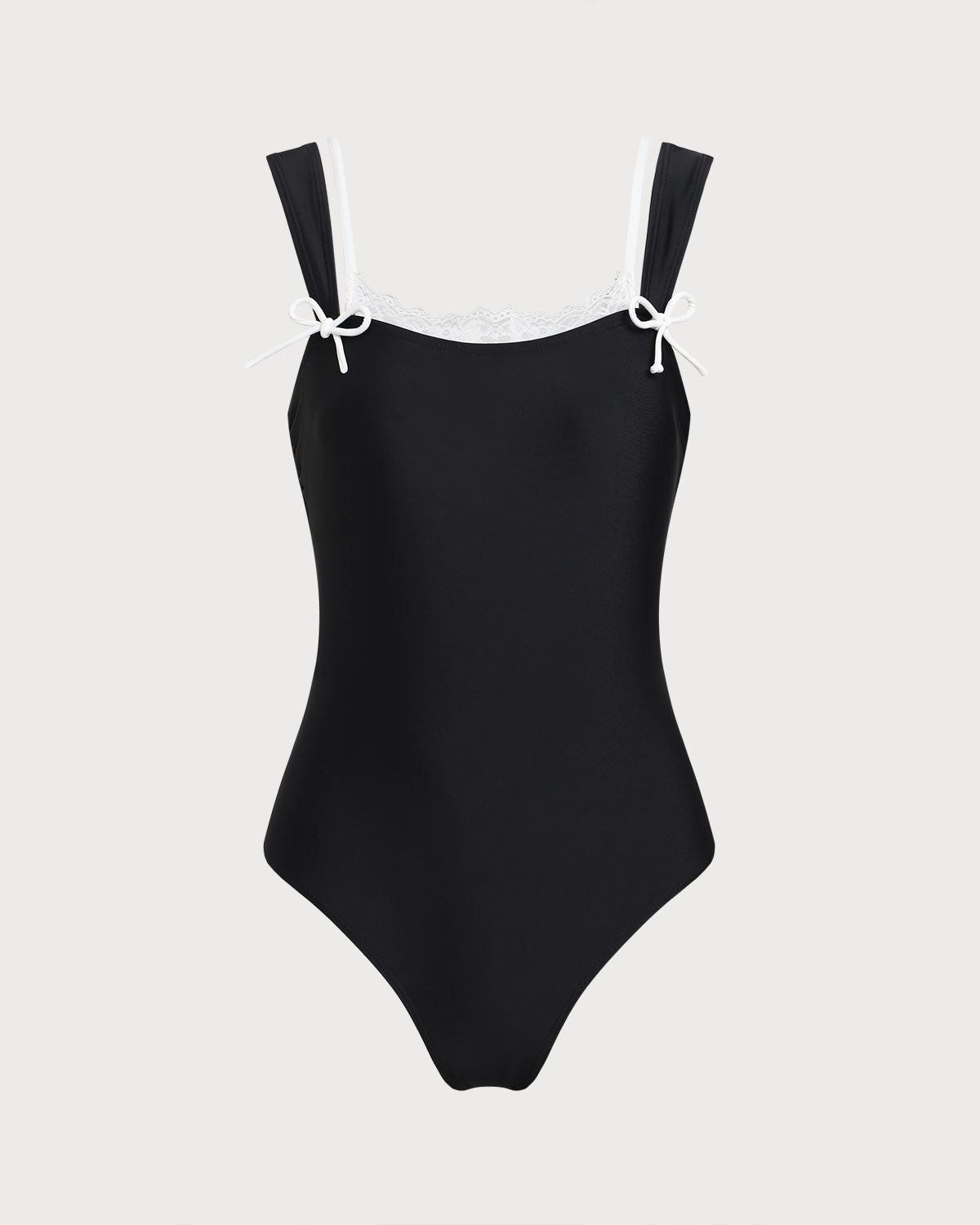 Black Contrast Lace One Piece Swimwear