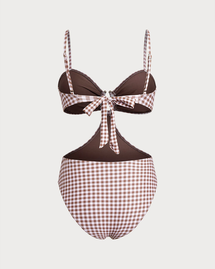 Coffee Plaid One Piece Swimwear