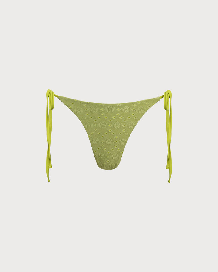 Green Textured Drawstring Bikini Bottoms