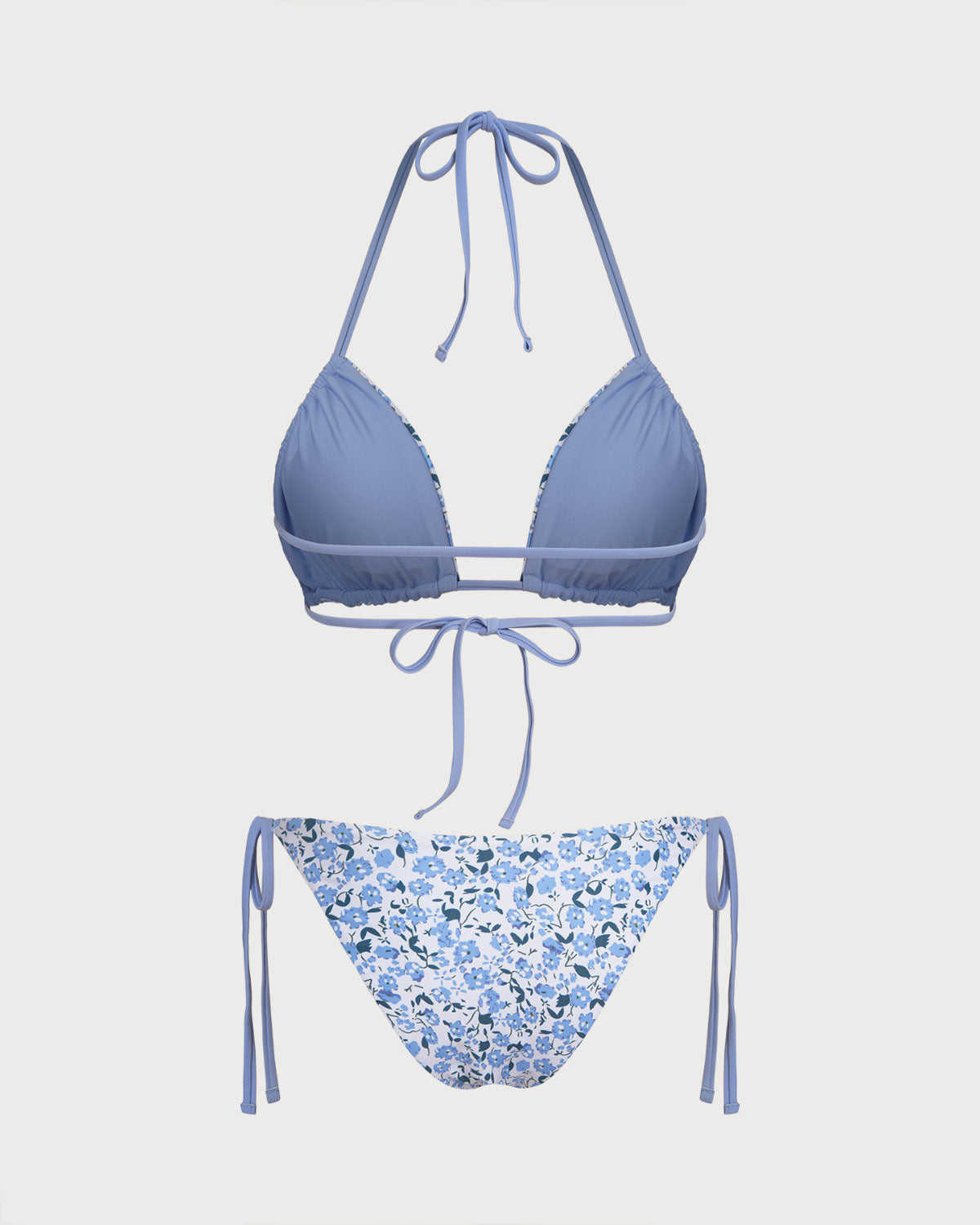 Blue Floral Triangle Bikini Set