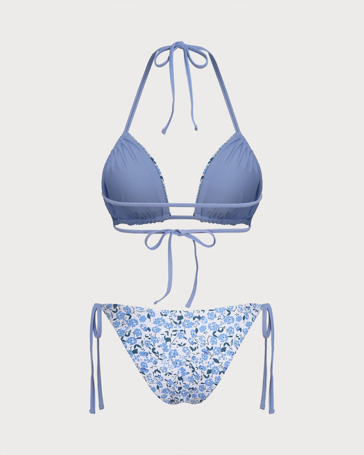 Blue Floral Triangle Bikini Set