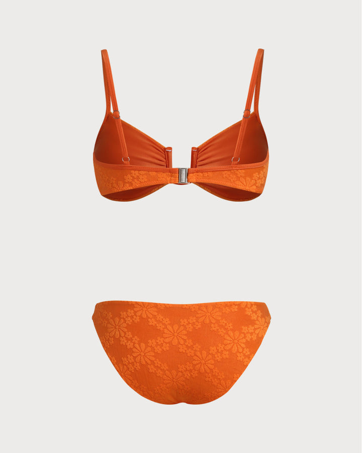 Orange Jacquard Bralette Bikini Set