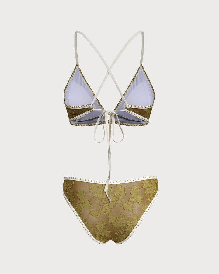 Green Floral Tie-back Triangle Bikini Set