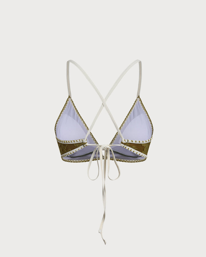 Green Floral Tie-back Triangle Bikini Set