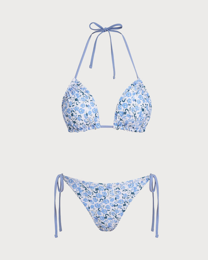 Blue Floral Triangle Bikini Set