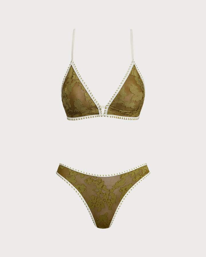 Green Floral Tie-back Triangle Bikini Set