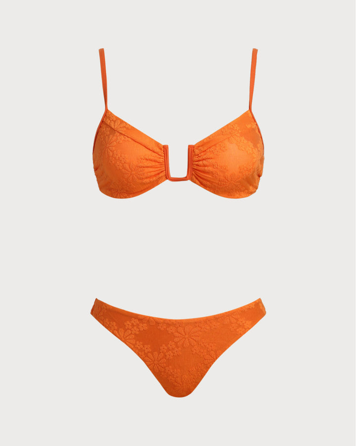 Orange Jacquard Bralette Bikini Set