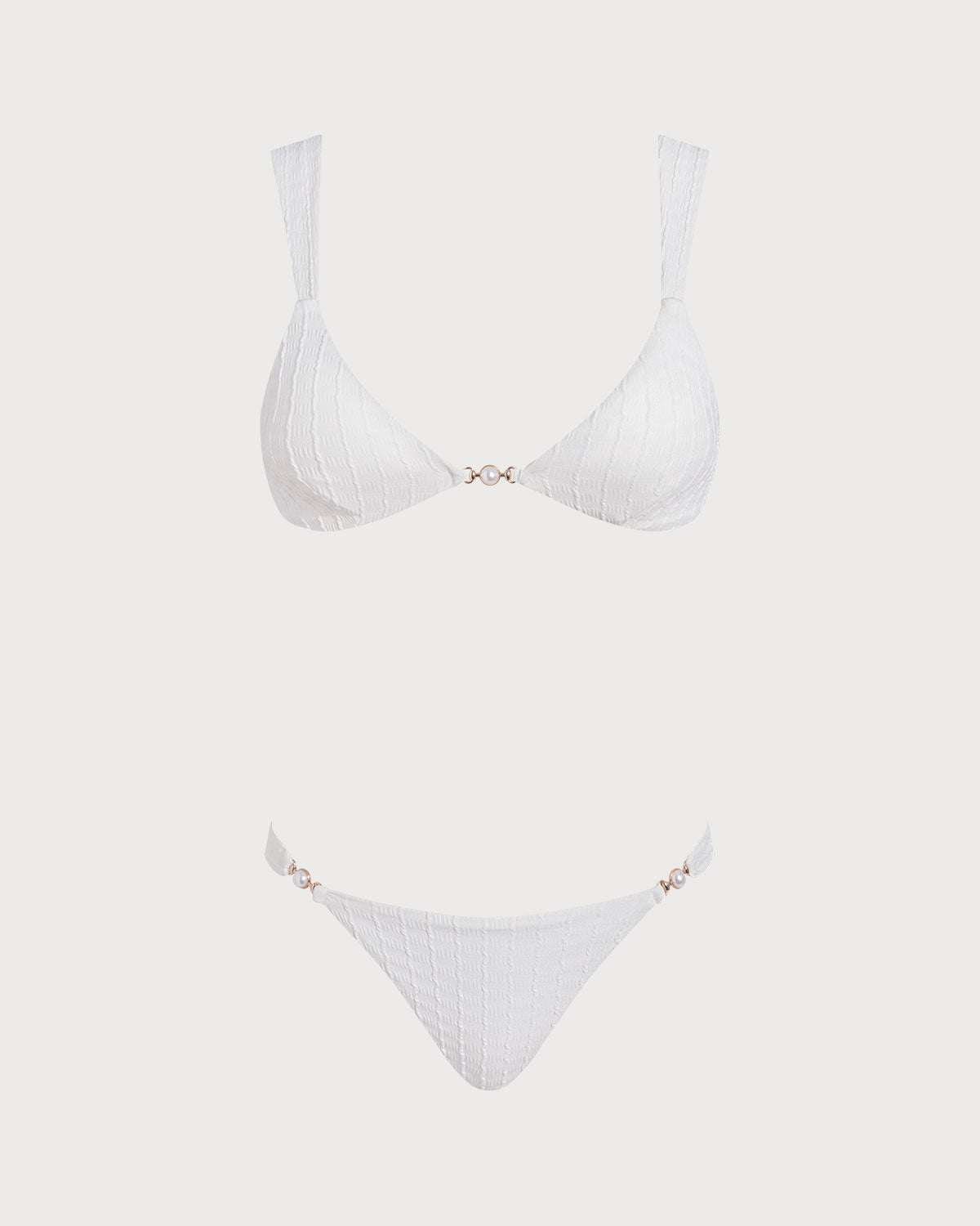 White Textured Bralette Bikini Set