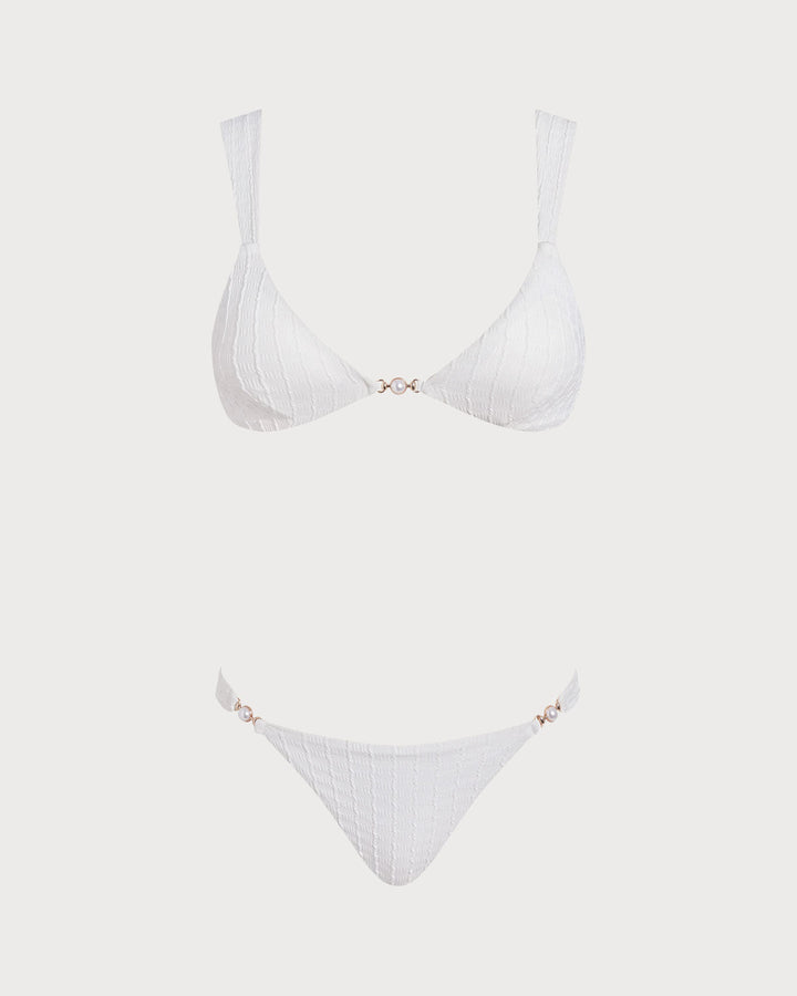 White Textured Bralette Bikini Set