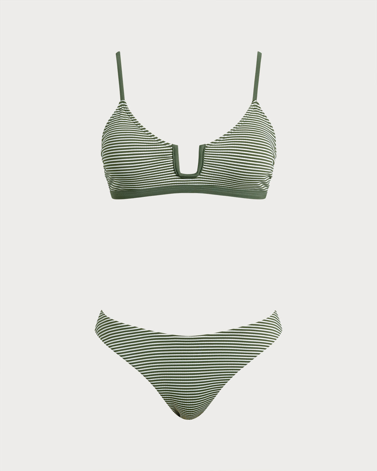 Army Green Striped Bralette Bikini Set