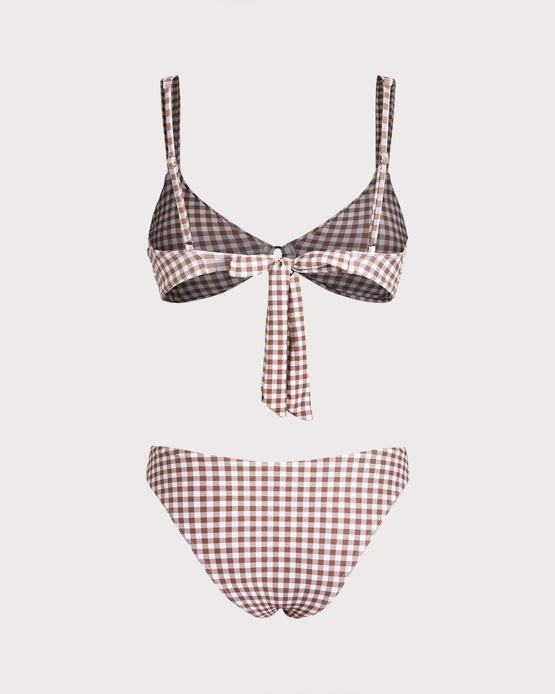 Coffee Plaid O-Ring Bikini Sets