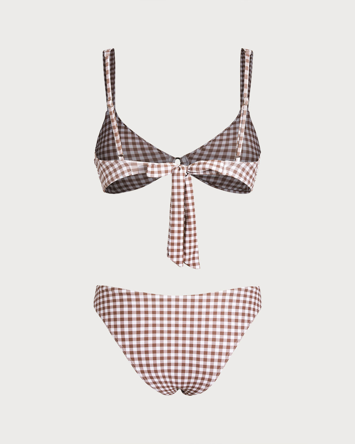 Coffee Plaid O-Ring Bikini Sets