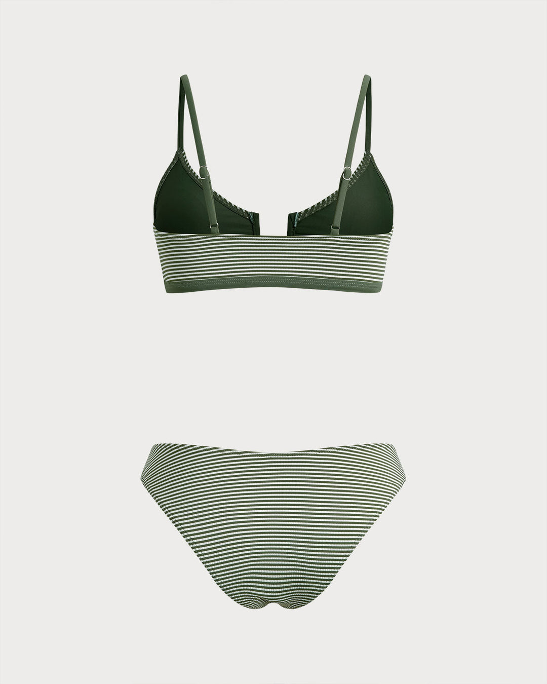 Army Green Striped Bralette Bikini Set