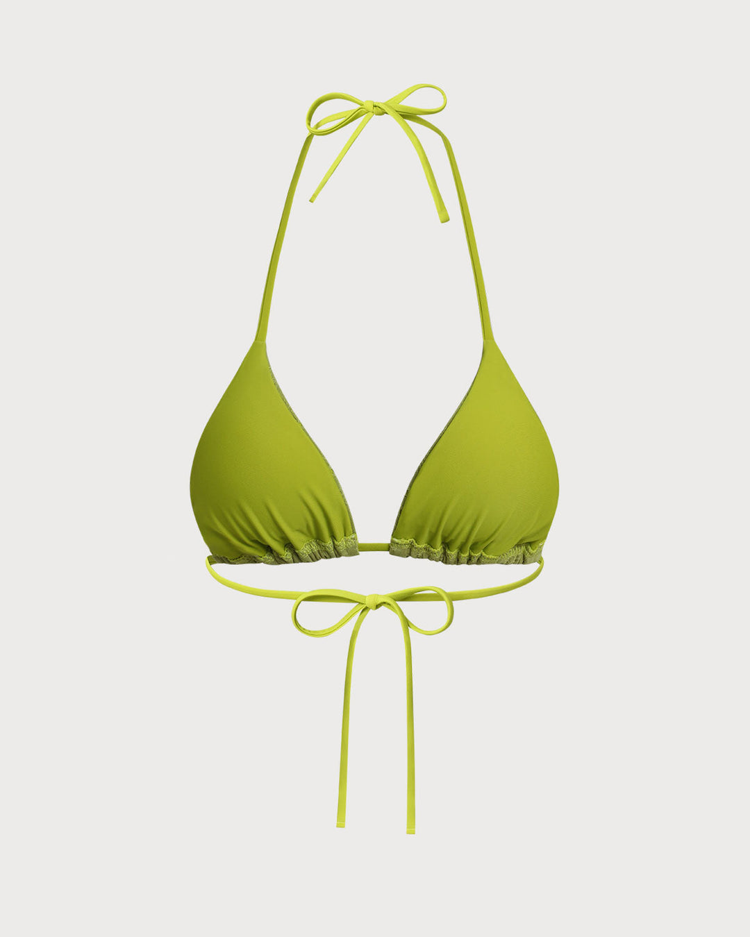 Green Jacquard Drawstring Bikini Top
