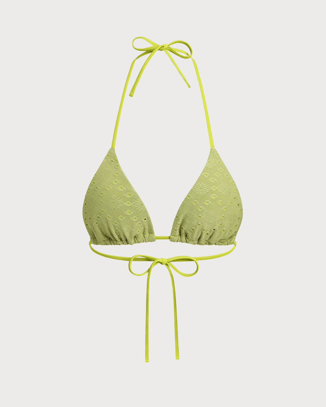 Green Jacquard Drawstring Bikini Top