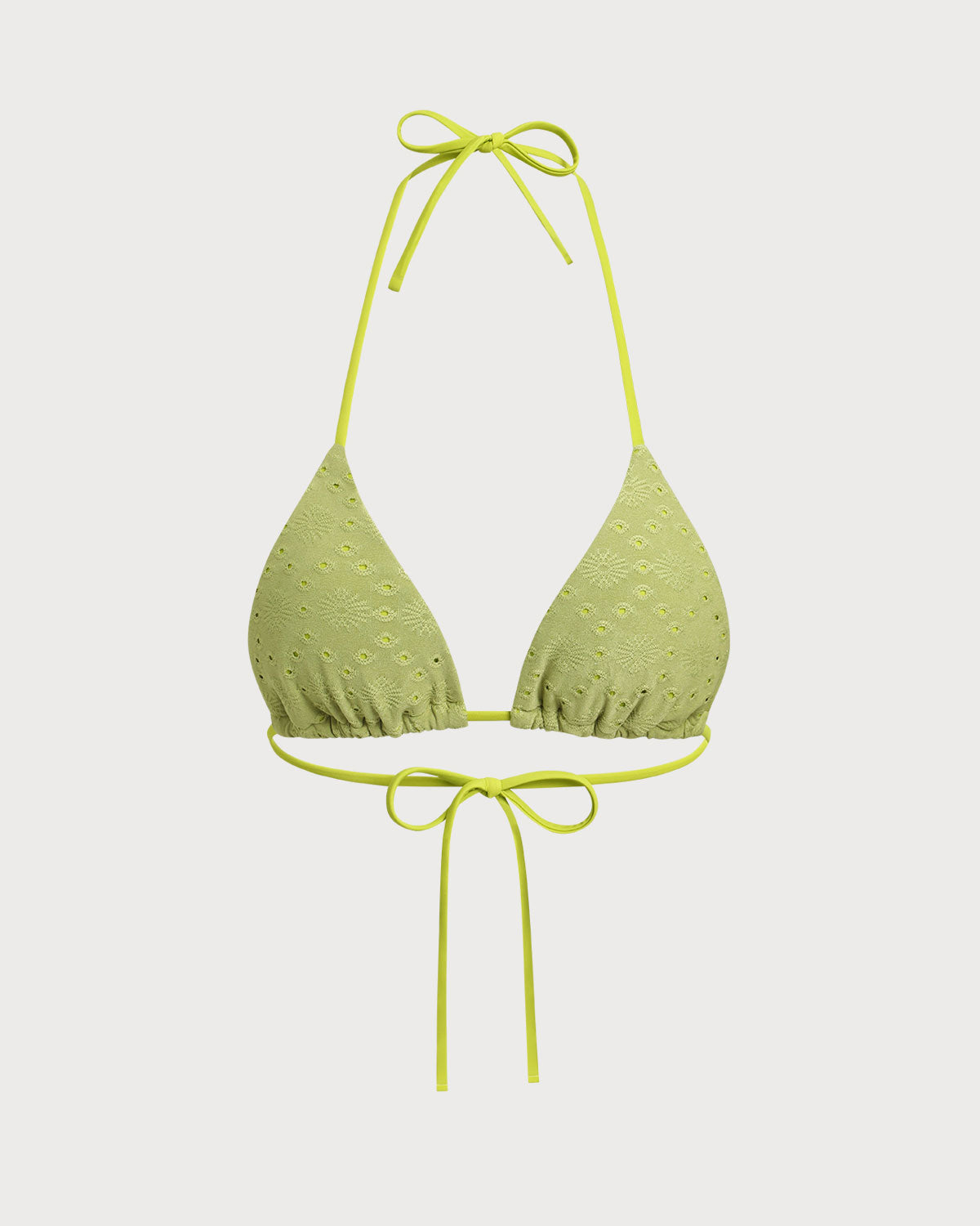 Green Jacquard Drawstring Bikini Top