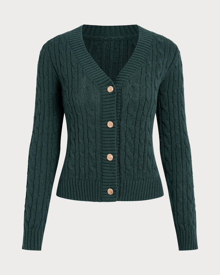 Green Single Breasted Daily Knit Cardigan