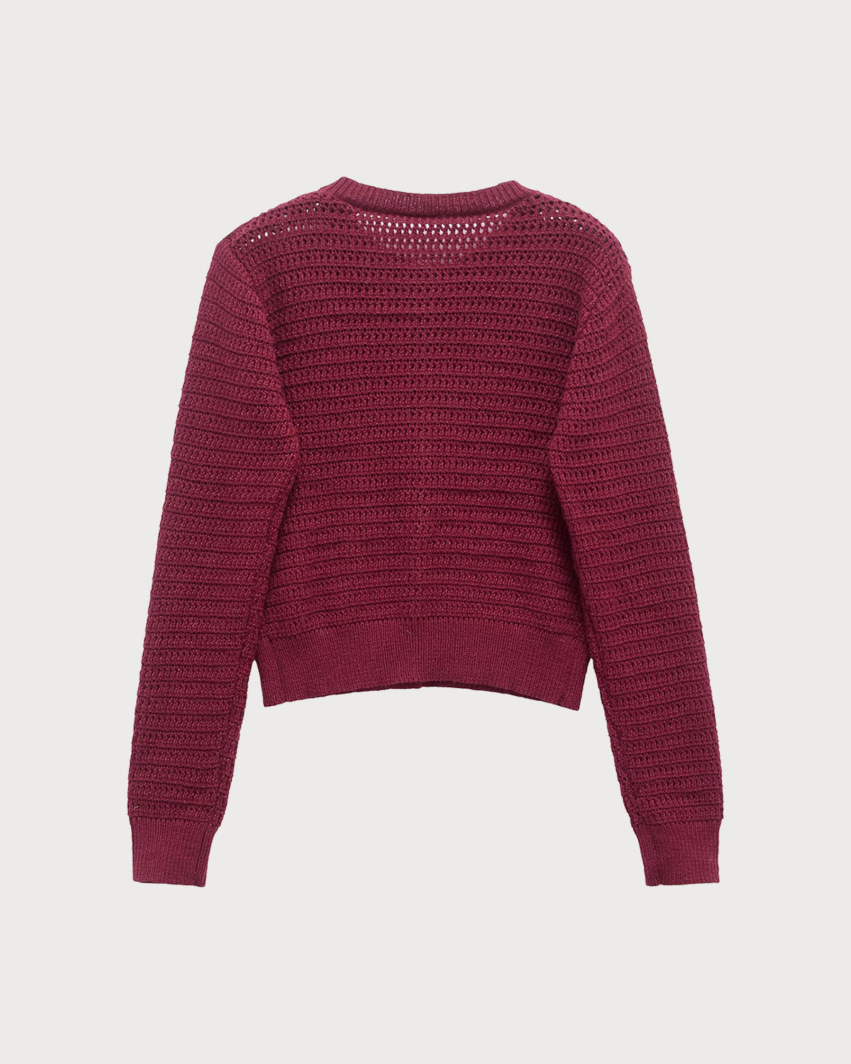 Wine Red Single Breasted Round Neck Knit Cardigan
