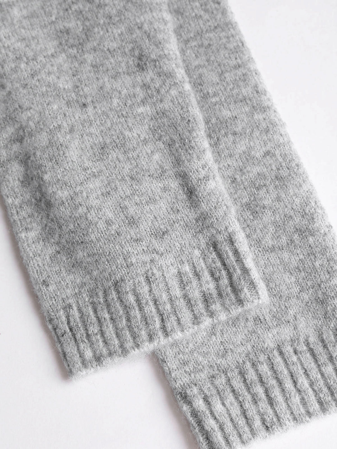 Grey Round Neck Ribbed Knit Cardigan