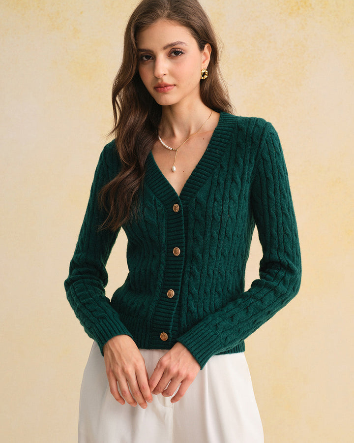 Green Single Breasted Daily Knit Cardigan