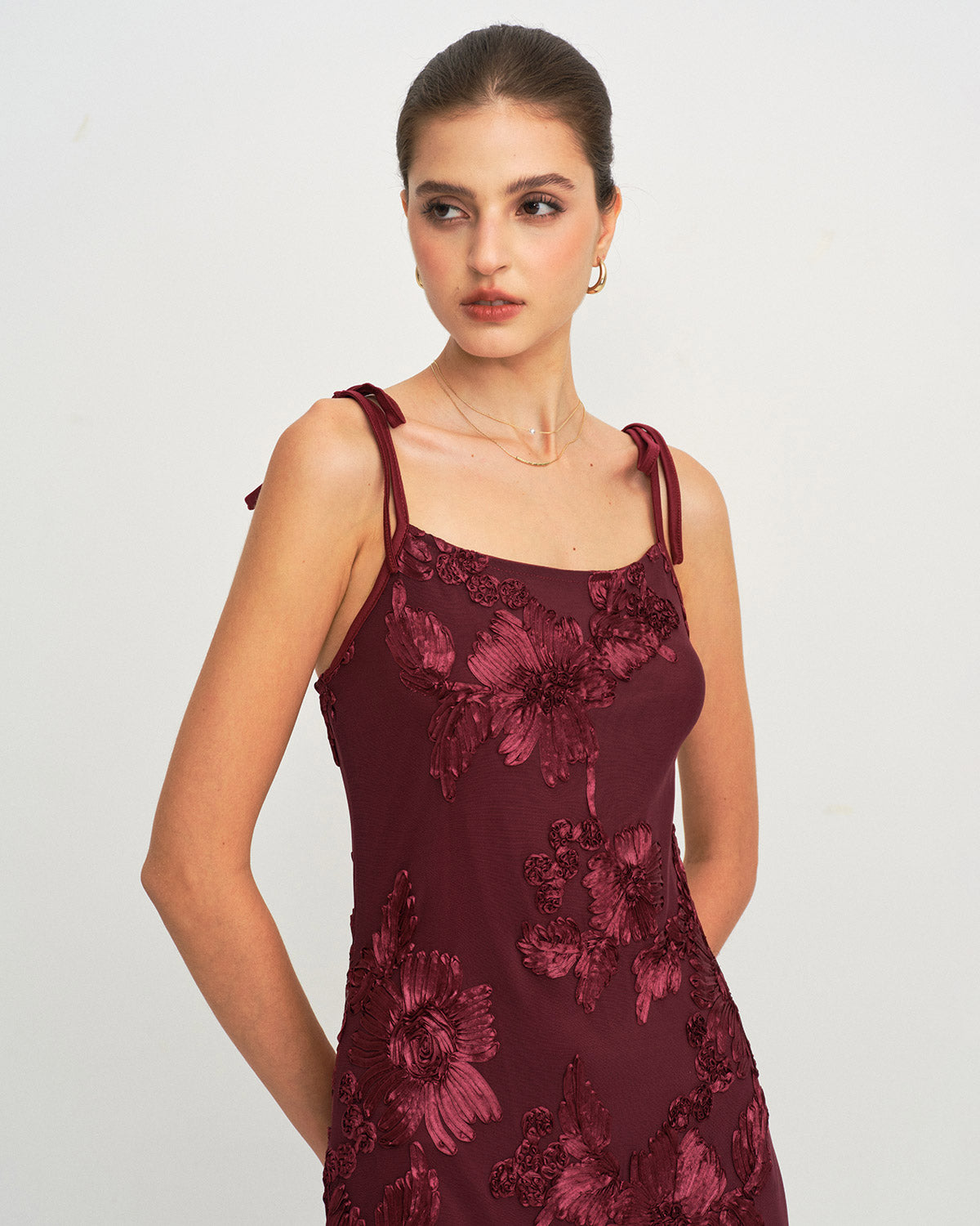 Wine Red Jacquard Slip Maxi Prom Dress