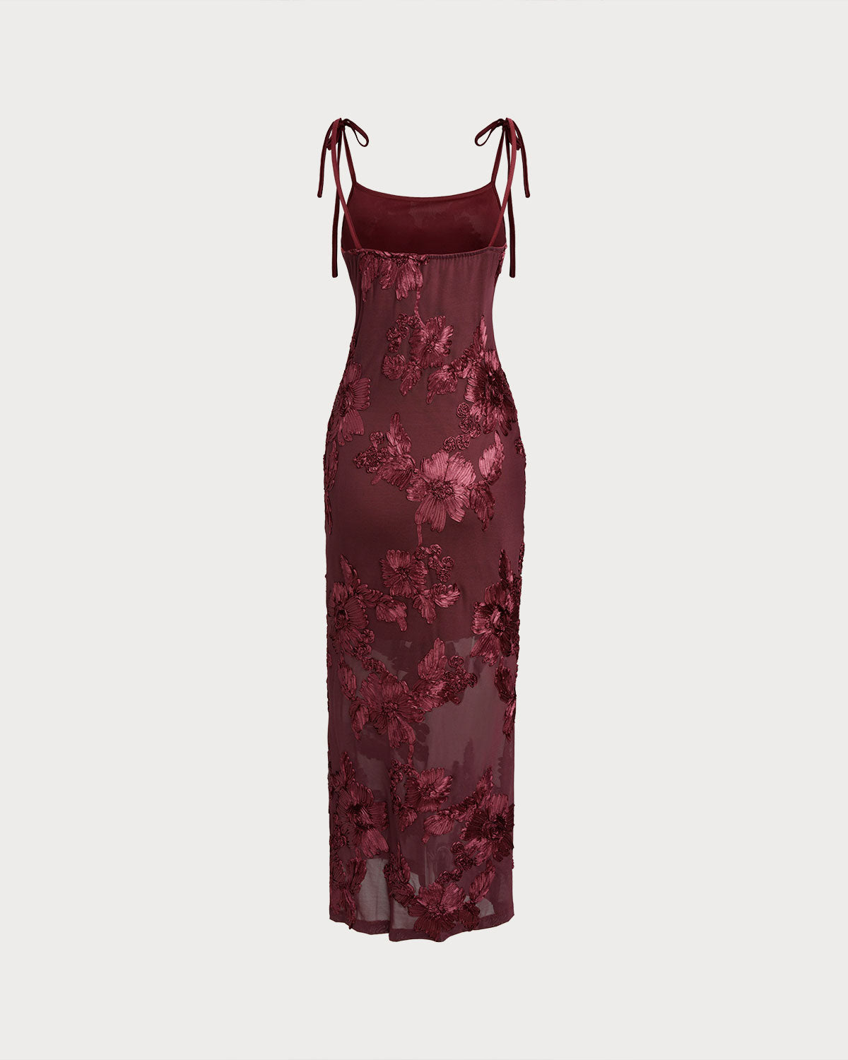 Wine Red Jacquard Slip Maxi Prom Dress