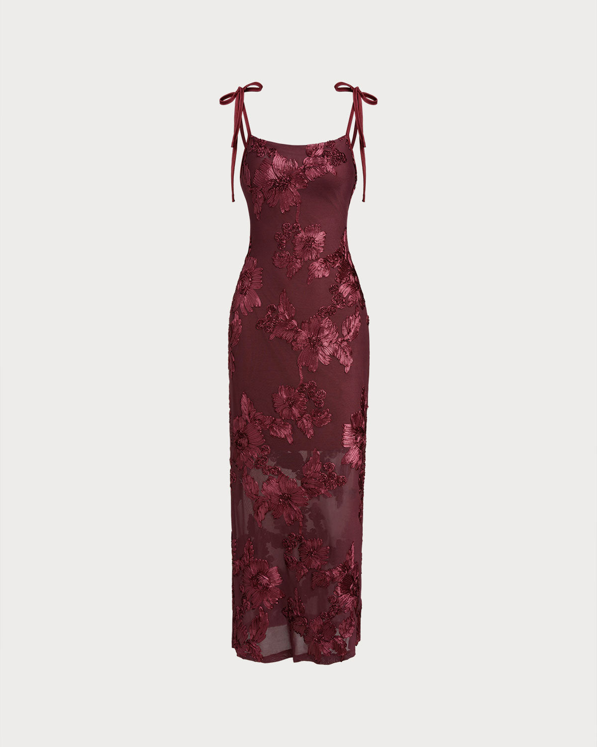 Wine Red Jacquard Slip Maxi Prom Dress