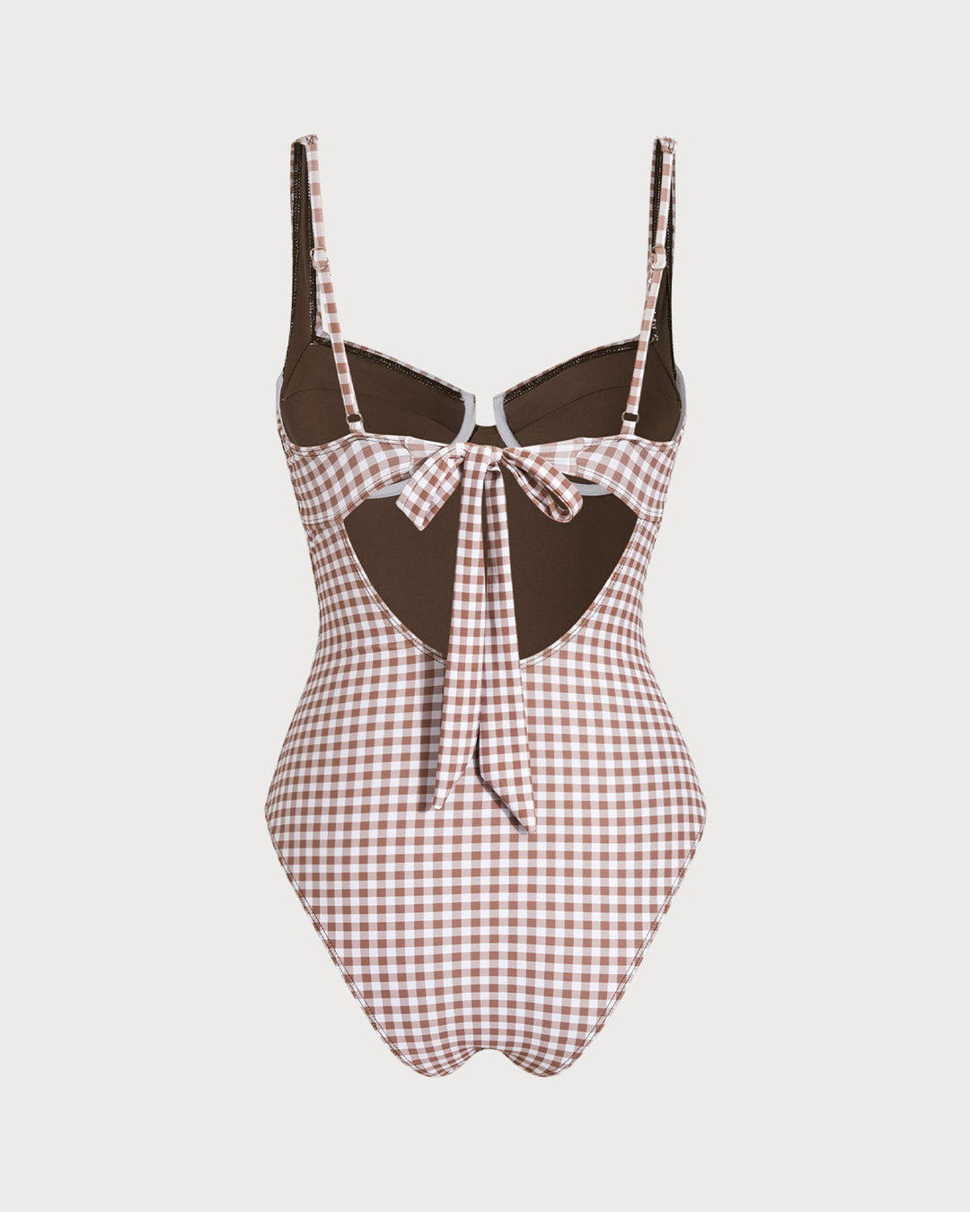 Coffee Plaid Underwire One Piece Swimwear
