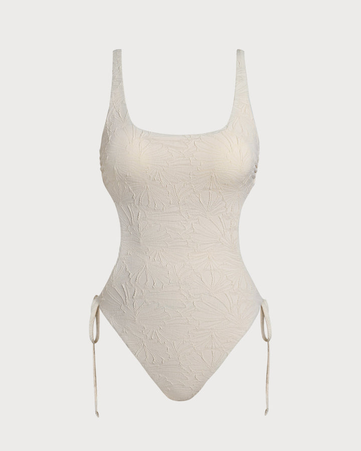 Off White Textured Bralette One Piece Swimwear